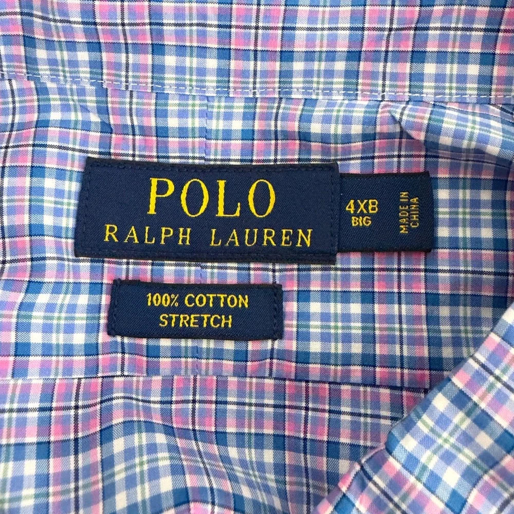 Polo Ralph Lauren Button Down Mens 4XB Plaid Stretch Blue Casual Preppy